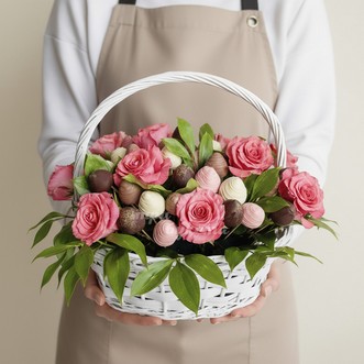 Букет из клубники в корзине